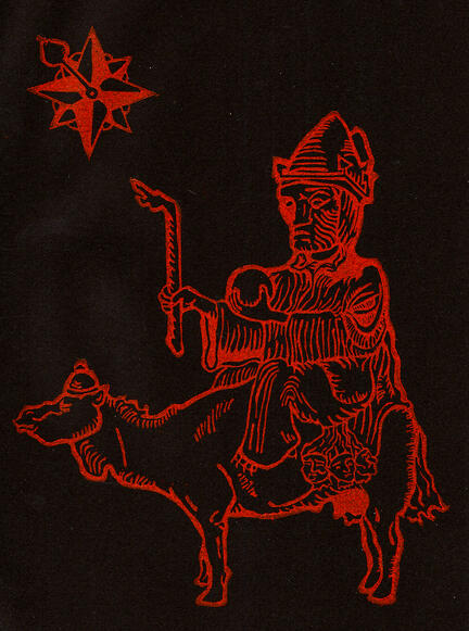 PAIMON | Based on an illustration featured in Hereditary (2018) | Linocut print, red ink on black paper | 2024