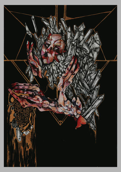 Acrylics, ink and gold watercolour on paper, 24x32cm | 2022