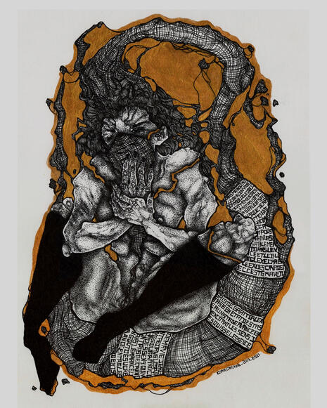 Microns and gold watercolour on paper, 24x32cm | 2021