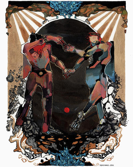 DANSE MACABRE | Acrylics, ink and gold watercolour on paper, 32x41cm | 2022