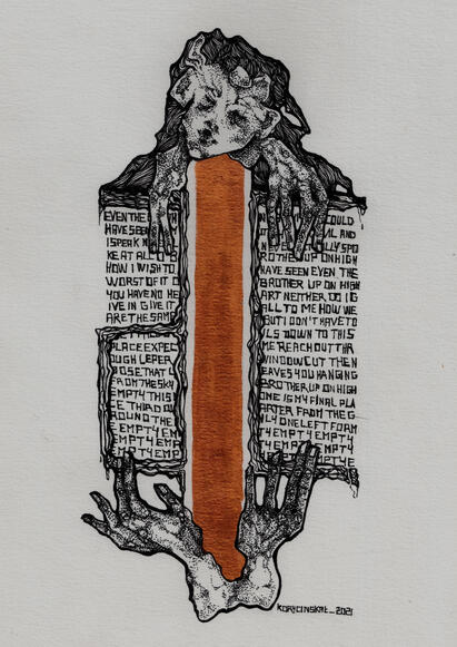 Micron pens and gold watercolour on paper, 24x32cm | 2021