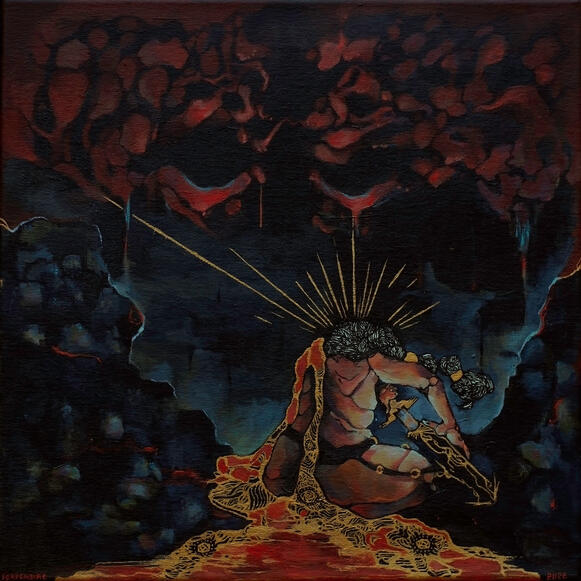 THE ONLY WAY OUT IS THROUGH | Commission | Acrylics, ink and gold watercolour on canvas, 40x40cm | 2022